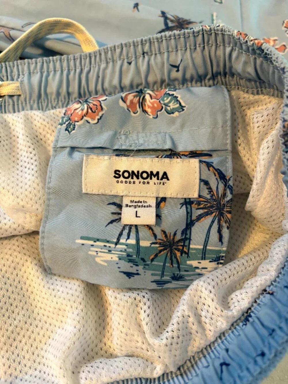Sonoma Men's Beach Swim Shorts Blue Palm Tree Surf Board Size Large